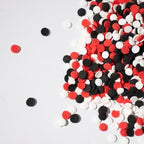NIPEOR Rainbow Red Black Confetti Sprinkles 3.53oz/100g Edible Sprinkle Topping Round Candy Sprinkles for Cake Cupcake Decorating, Ice Cream Toppings (Rainbow Confetti Black Red)