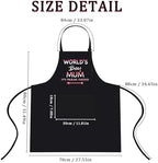 Funny Baker Apron for Mum, World's Best Mum, Adjustable Black Apron with 2 Pockets, Gifts for Mom, Wife, Girlfriend, Mother's Day, Birthday, Christmas (Water Resistant)