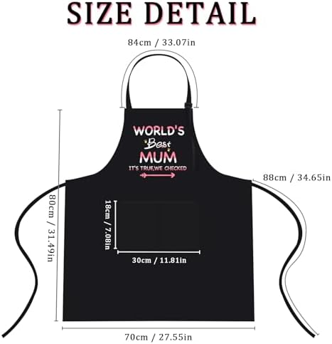 Funny Baker Apron for Mum, World's Best Mum, Adjustable Black Apron with 2 Pockets, Gifts for Mom, Wife, Girlfriend, Mother's Day, Birthday, Christmas (Water Resistant)
