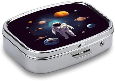 Astronaut Solar System Planets Pill Box Medicine Pill Organizer Small Pill Case Travel Pill Container Portable Pill Case for Pocket 2 Compartment Pill Holder Pill Boxes for Travel