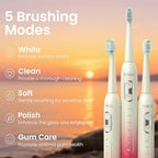 YUNCHI Sonic Electric Toothbrush, Electric Toothbrush for Adults and Kids, Rechargeable Battery Toothbrushes, 4 Brush Heads, 2 Min Timer, IPX7 Waterproof, 5 Modes, Red Yellow Gradient
