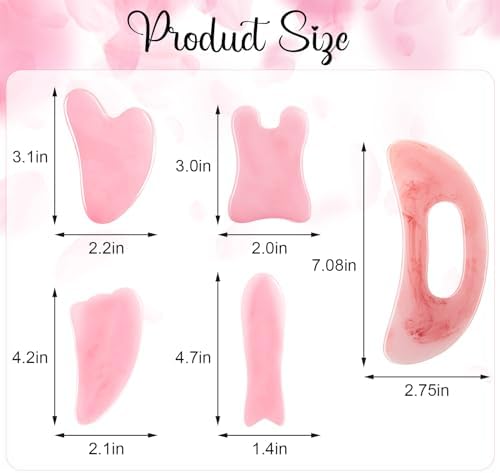 Treela 5 Pcs Gua Sha Facial Tools Set and 1 Pcs Body Gua Sha Massage Tool with Handle for Face Back Neck Leg Body Scraping Massage Board Guasha Comb(Jade, Resin,Pink)