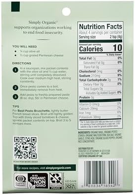 Simply Organic Sweet Basil Pesto, Organic, 0.53 Ounce (Pack of 12)