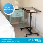 BIRDROCK HOME Adjustable Mobile Laptop Stand - Brown - Portable Rolling Standing Desk - Computer Stands - Four Wheels - Overbed or Bedside Table