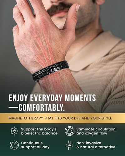 MagnetRX® Magnetic Bracelets for Men - EllipseMAX 5X Strength 5,000 Gauss Magnets - Designed in USA & Patent Pending - Premium Titanium Mens Magnetic Bracelet & Adjustable Length (Black)