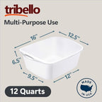 Tribello 2-Pack Dish Pans for Kitchen Sink, Plastic Tub Dishpan Wash Basin and Foot Bath for Soaking Feet, Wash Bucket for Washing and Storage Cleaning Supplies - 12 Quarts - Heavy Duty - (White)