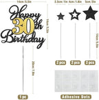 Happy 30th Birthday Cake Toppers, Black Gold Glitter Cake Decorations Set, 30th Birthday Decor for Him Her, Birthday Anniversary Party Decorations Supplies