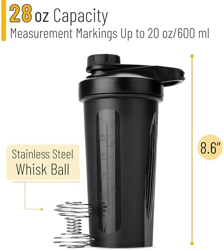 Mr. Pen- Shaker Bottles for Protein Mixes with Twist Cap, 28 oz, Black Protein Shaker Bottle with Wire Whisk Ball, Shaker Cup, Mixer Bottle