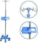 IV Poles Stand Medical Infusion Stand IV Pole Drip Stand - Stainless Steel Drip Stand with Tray/armrest - 5 Wheels with Brake - Heavy ABS Base - Height Adjustable IV Stand