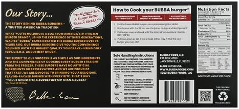 Bubba Burger, Frozen Angus Beef Burger Patties, USDA Choice Beef Chuck, 2 lb, Pack of 6