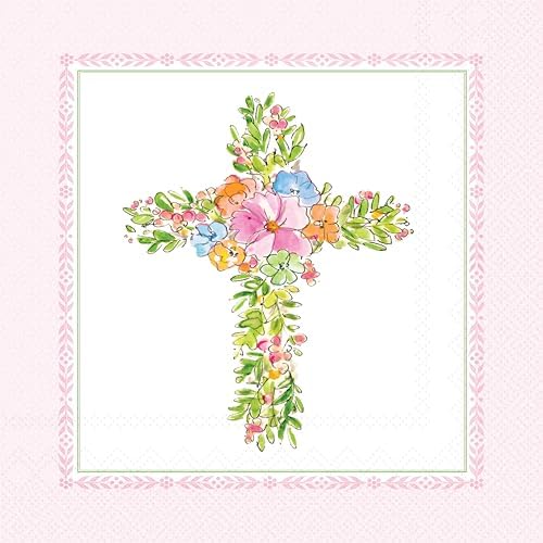IHR Ideal Home Range Cocktail Napkins Disposable 3-Ply Paper Party Napkin Pack, 5" x 5", Easter Cross, 20-Count