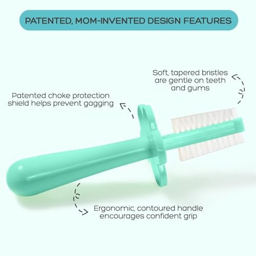 grabease Double-Sided Training Toothbrush - Toothbrush for Toddlers 1-3 with Soft Silicone Bristles & Anti-Choke Shield - Ergonomic Dual-Sided Design for Motor Skills - 1 Count, Mint, 12mo+