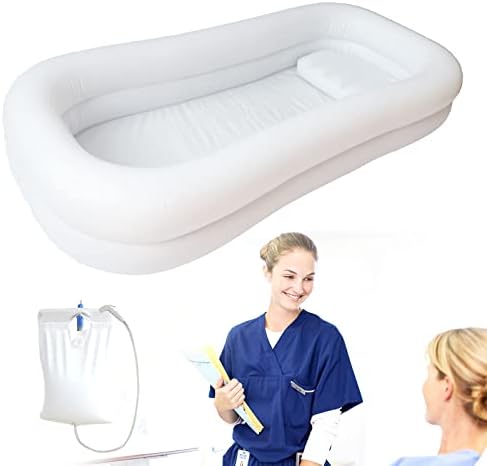 Medical Inflatable Bathtub, Portable Bed for Geriatric, Elderly, Disabled Bedridden Patients, Handicapped, Air Pump Adult PVC Bathtub with Water Bag Air Pillow, Bath in Bed (Double Layer)