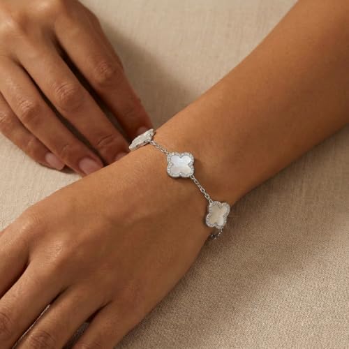 SHINYY Four Leaf Clover Bracelet for Women | 18K Gold Plated Cubic Zirconia Link Bracelet | 4 Leaf Lucky Jewelry Gift for Her
