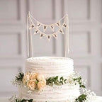 Wedding Cake Topper,Vintage Affair Rustic Just Married Wedding Cake or Cheese Bunting,Handmade Pennant Flags with Wood Pole Ivory