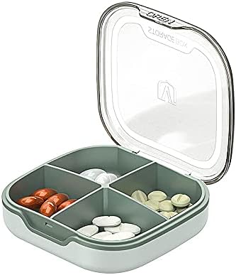 1PC Pill Box, Medicine Organizer for Purse, Daily Vitamin Case 4 Days for Travel, PC+PP Cute Weekly Supplement Capsule Small Container for Pocket, Portable Gummies Holder，Grass Green