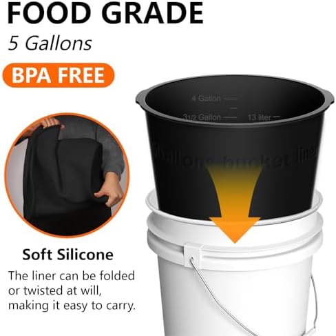 2PCS 5 Gallon Bucket Liner Reusable Rubber Bucket Liners for Concrete Mix and Thinset with Graduated Measurements (2PCS-Black)