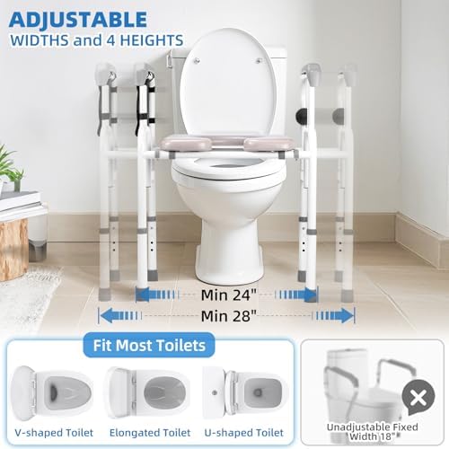 Bariatric Raised Toilet Seat with Handles Wide Toilet Seat Riser for Large Seniors with Adjustable Height & Width Heavy Duty 500lb Handicap Elevated Toilet Seat for Big Elderly Pregnant
