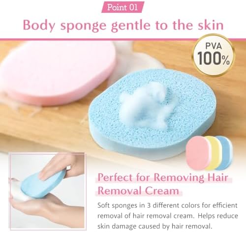 Hair Removal Aid Kit: 3 Body Sponges & Depilatory Cream Spatula - Gentle on Skin, 100% PVA Material, for Men & Women