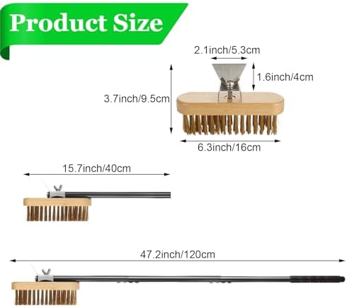 Pizza Oven Brush with Scraper,Grill Brush, Pizza Brush for Pizza Oven, 47.2 Inch Long Handle, Detachable Swivel Head Adjustable for Pizza Oven