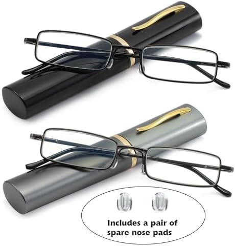 Blue Light Blocking Reading Glasses - Slim Pocket Readers with Pen Clip Case Mini Lightweight Readers