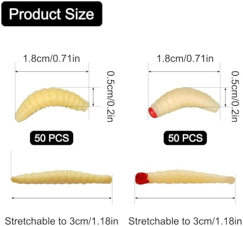 100pcs-1Inch Bass Fishing Worms Lures, Silicone Soft Maggot Baits Bread Worm Fishing Lures, Bread Worm Wax Worms for Trout Panfish