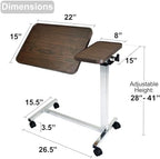 Vaunn Medical Pneumatic Adjustable Tilt Overbed Bedside Table with Wheels for Hospital and Home Use
