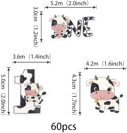 Rsstarxi 60 Pack Edible Cow 1st Birthday Cupcake Toppers Rice Paper Cow One Birthday Cupcake Picks for Cow Theme Baby Shower Kids First Birthday Party Cake Decorations Supplies
