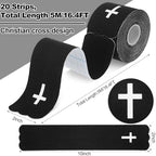 Geiserailie 1 Roll Christian Cross Kinesiology Tape 20 Precut 10" Strips Each, Waterproof Religious Athletic Sports Tape Cotton Elastic Wraps for Fitness Running Tennis Swimming Football