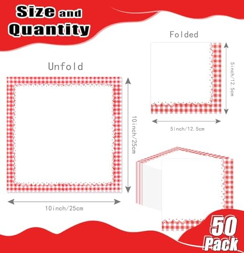 HEIPINIUYE 50 Pieces Red Gingham Cocktail Napkins Paper 3-ply Disposable Red and White Checkered Dessert Napkins for Dinner Wedding Birthday Baby Shower Party Plaid Beverage Napkin