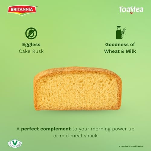 Britannia Toastea Eggless Rusk Cake | Pack- 550gm(19.40 oz)| Each Smooth & Soft Twice-Baked Cake Delicious Snack for Breakfast & Tea Time
