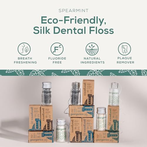 Georganics Natural Dental Floss Refill – Spearmint Tooth Floss Refill for Georganics Dental Floss Dispenser – Vegan & Cruelty-Free – 2 x 55 yards Refill Pack
