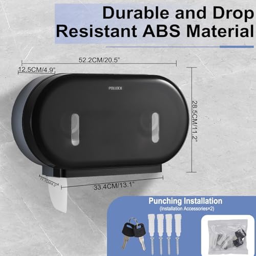 Commercial Twin Jumbo Toilet Tissue Dispenser, 9” Double Toilet Paper Roll Holder Wall Mount, Industrial Tissue Dispenser with Key Lock,Tissue Holder with Dual Dispenser for Bathroom,Office,School