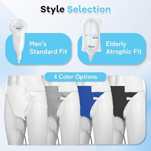 Wearable Urine Collector for Men with Reusable Silicone Urine Cup Adjustable Fixed Pants and 2 Urinary Bags 2000ml and 1000ml External Catheter for Men for Home Travel and Daily Use, Elderly Men Grey