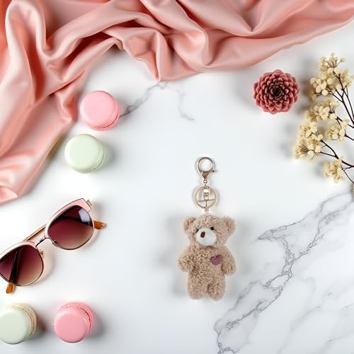 Jinshining Brown Bear Plush Keychain, Stuffed Animals Bag Pendant, Kawaii Rabbit, DIY Trinket Dog Plush Keyring Car Keychain Pink Heart Teddy Bears Automobile Accessories