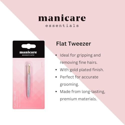 MANICARE Flat Tweezer, Gold Plated to highlight dark hairs
