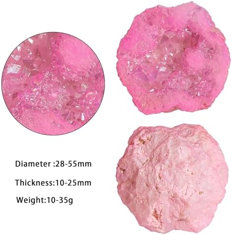 moonsix Pack of 2 Angel Aura Quartz Geode Crystals for Reiki Healing, Titanium Coated Irregular Specimen for Home Office Decor, Pink