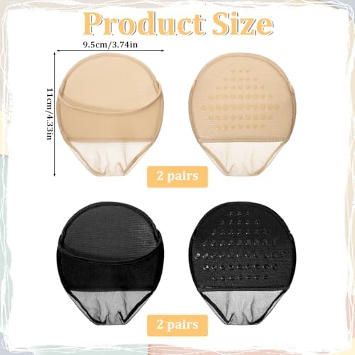 4 Pairs Ball of Foot Cushion Socks, Women's Toe Cover with Padding No Show Toe Toppers Liner Socks Seamless Grip Non Slip Hidden Toes Covers for Women Girls Flats High Heels
