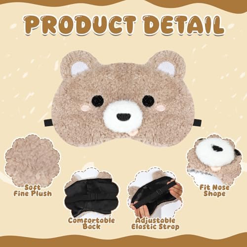 NEWEST 2 Pcs Cute Plush Animal Sleeping Masks, Soft Panda Bear Eye Cover for Sleeping with Elastic Strap, Funny Cartoon Eyeshade Blindfold for Blackout Travel Nap Night Sleep Party Girl Boy