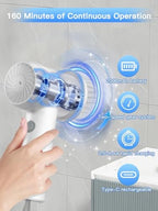 Electric Spin Scrubber - Cordless IPX7 Waterproof Shower Scrubber with 2 Speed Settings and 6 Replaceable Heads，Electric Cleaning Brush for Bathroom，Kitchen and Windows