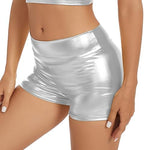 Women's Metallic Rave Booty Shorts Shiny High Waisted Bottoms for Dance Festival