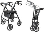 Folding Rollator Walker Steel Rolling Walker with All Terrain Large 8-inch Wheels and Seat Height Adjustable Aluminum Lightweight Foldable Walker Supports up to 286 lbs for Seniors, Rolling Wal