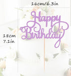 Happy Birthday Cake Topper - Light Purple Glitter Happy Birthday Cake Bunting Decor - Birthday Party Cake Decoration Supplies, for Photo Booth Props