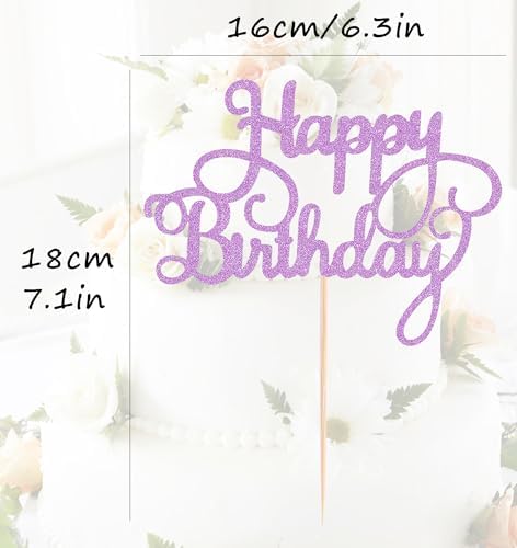 Happy Birthday Cake Topper - Light Purple Glitter Happy Birthday Cake Bunting Decor - Birthday Party Cake Decoration Supplies, for Photo Booth Props