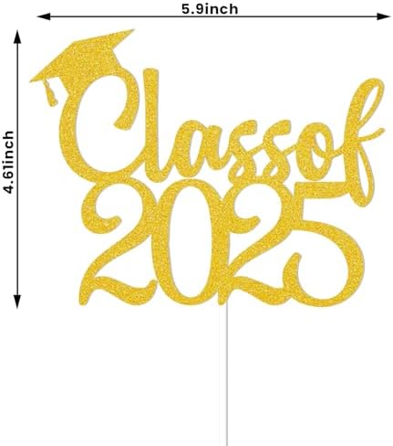 Class of 2025 Cake Topper - 2025 Graduation Party Decorations, Congratulations Cake Decor, High School College Graduation Decorations Gold Glitter