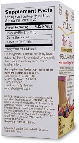 HYLEYS Slim Tea 5 Flavor Assortment - Weight Loss Herbal Supplement Cleanse and Detox - 25 Tea Bags (1 Pack) - Assorted Tea Variety Pack