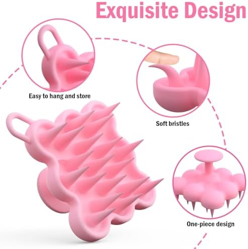 Silicone Scalp Massager Shampoo Brush for Hair Growth, Dandruff Removal & Wet/Dry Care, Hair Scrubber Scalp Stimulator Exfoliator Brush with Soft Bristles for Men & Women, Pink