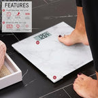 Taylor Digital Glass Marble Bathroom Scale, Scale for Body Weight, Digital Bathroom Weighing Machine, Battery Powered, Measures Weight up to 400 lb Capacity, White