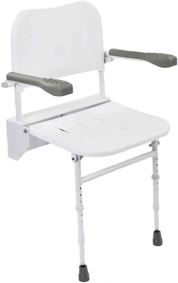 NRS Healthcare Wall Mounted Folding Shower Seat M53370 - with Legs, Back and Arms