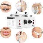 Wax Warmer Double Pot, Professional Electric Heater for Facial, Body, Spa, and Salon, 1.2L Dual Adjustable Temperature with 100 Wooden Craft Sticks, Hair Removal